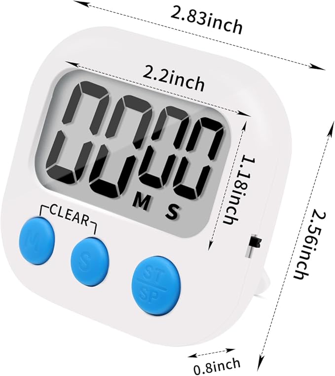 LinkDm 6 Pack Small Digital Kitchen Timer Magnetic Back and ON/Off Switch,Minute Second Count Up Countdown, White