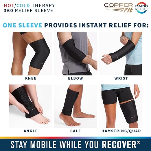 Copper Fit 360 Freeze Compression Sleeve – Cold/Hot Therapy - Flexible 360 Coverage for Knee, Elbow, Ankle, Wrist, Hamstring and Calf (Large/XLarge)