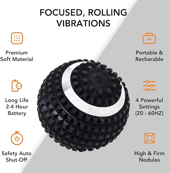 shrink Vibrating Massage Ball with 4-Speeds - Deep Tissue Trigger Point Massage Ball for Relieving Muscle Pain and Tension - Myofascial and Hip Flexor Release Tool for Physical Therapy