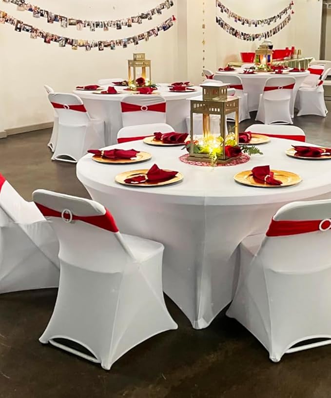 Wedding Red Chair Sashes 100 Pack Spandex Chair Bows Bands with Buckles for Party Birthday Bridal Shower Engagement Banquets Anniversary Christmas Outdoor Events Decorations (Red)