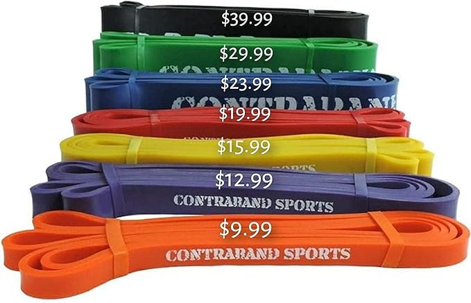 Contraband Sports 7419 41in Loop Elastic Resistance Bands, Weight Lifting Bands, Powerlifting Bands, Pullup Assistance Bands, and Yoga Stretch Bands - Perfect for Gym, Home, or Travel