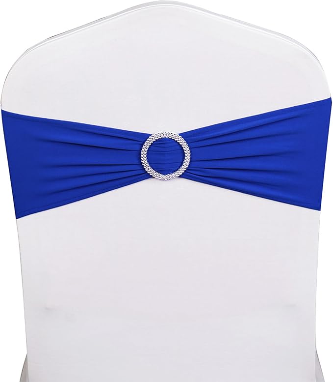Spandex Royal Blue Chair Sashes 100 Pack Wedding Chair Bands with Buckles Dark Blue Chairs Bows for Party Birthday Bridal Baby Shower Engagement Anniversary Banquet Events Decorations
