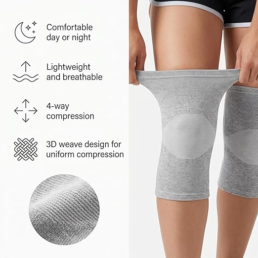 Premium Bamboo Knee Sleeve - 1 Pair Bamboo Compression Knee Sleeve for Women & Men, Anti-Slip Elastic Sport Warm Knee Brace for Arthritis (Gray,Large)
