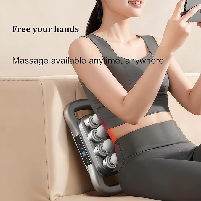 Back Massager for Relief Deep Tissue with Heat, 8 Heads Hands-Free Electric Back Massager, with 9 Modes & 9 Levels Deep Tissue Massage Gun for Pain Relief, Portable for Home & Office Use