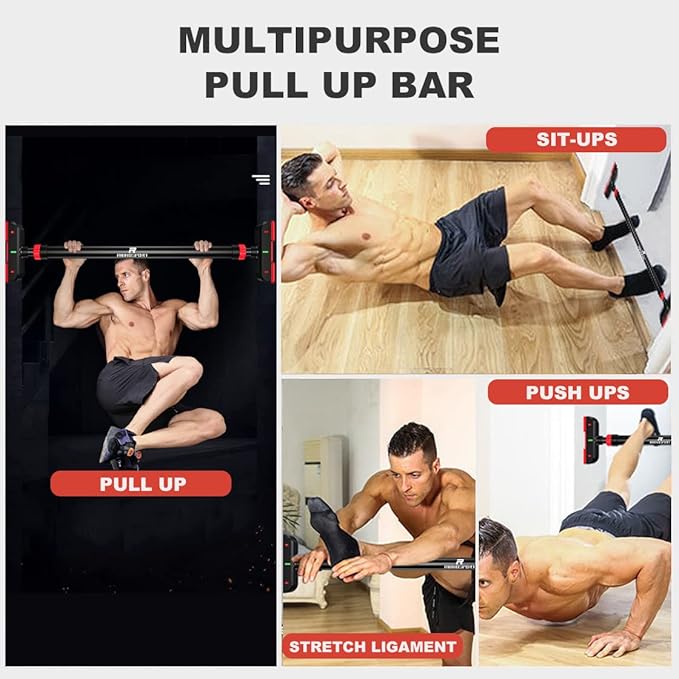 RHINOSPORT Door Pull Up Bar Doorway No-Screw from 69-92 cm (27.1in-36.2in) Workout Equipment for Home Gym Upper Body Workout Non-slip 2x EXTRA Foam Padding for Ultimate Door Frame Protection
