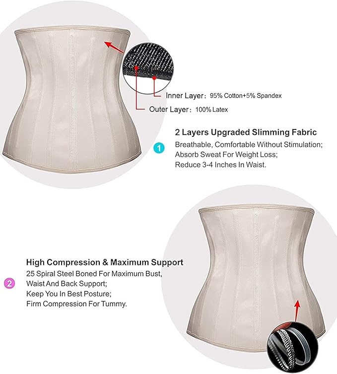 YIANNA Women's Underbust Latex Sport Girdle Waist Trainer Corsets Hourglass Body Shaper