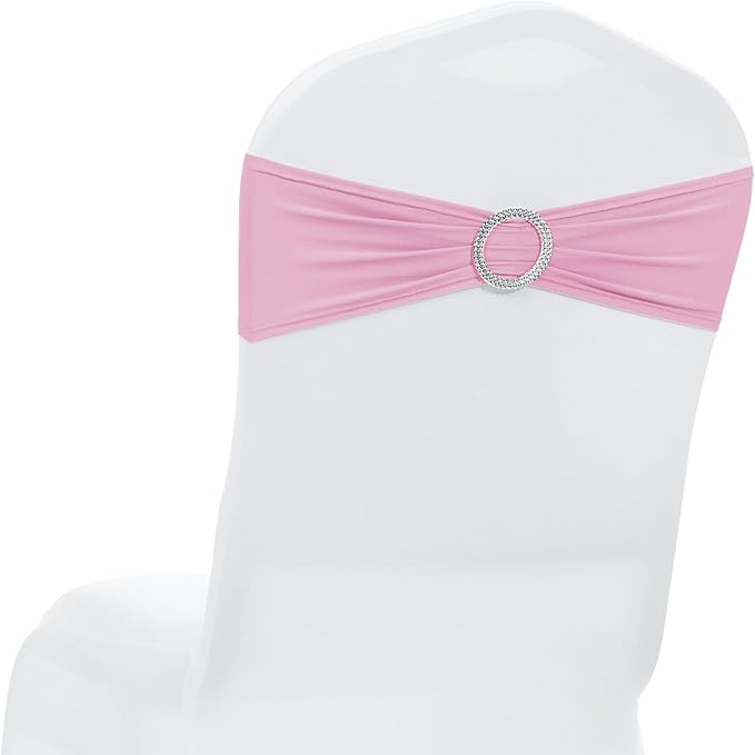 MDS Pack of 200 Spandex Chair Sashes Bows Universal fits Elastic Stretch Chair Bands Ties with Buckle Slider Bow for Wedding Decoration Spandex Slider Sashes Bow - Blush Pink