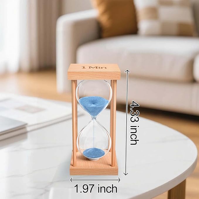 1 Minute Sand Timer, 1 Min Wood Small Hourglass Timer, Blue Sand Clock, One Min Wooden Hour Glass for Classroom, Sandglass, Reloj De Arena Decorativo, Home, Office, Game, Gift