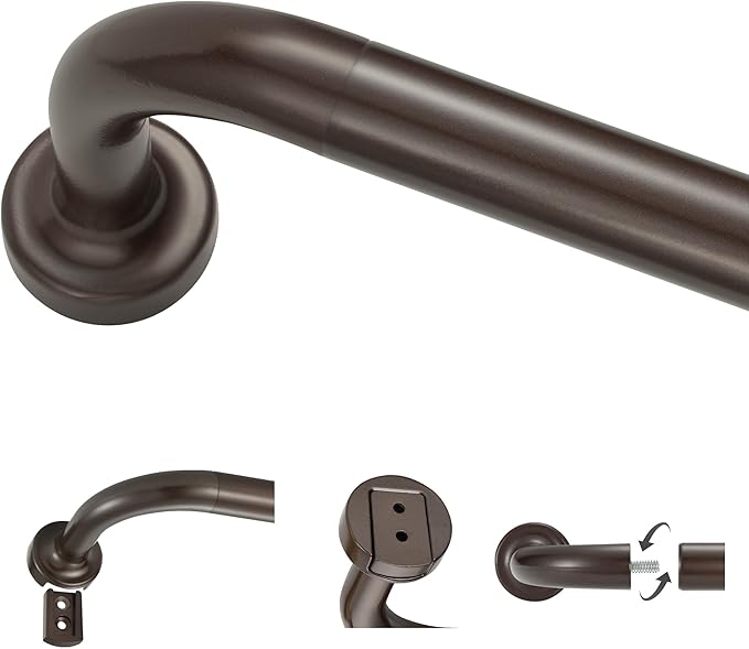 Dark Bronze Curtain Rods for Windows 28 to 48",1 Inch Disc Wrap Around Curtain Rod with Aluminum Finials and Brackets,No Screw Disassembly Adjustable Blackout Curved Room Darkening Curtain Rod