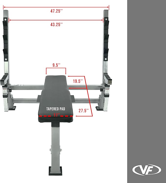 Valor Fitness Olympic Bench Press Station with Squat Rack – Adjustable Spotter Arms, Safety Catch, and Plate Storage – 500 lb Capacity for Home Gym Strength Training