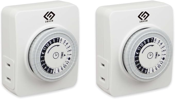 OSKOS Indoor 24-Hour Mechanical Outlet Timer, 30-Minute Intervals, 1 Polarized Outlets, Daily On/Off Cycles for Christmas Lights and Small appliances, ETL Listed, 2-Pack