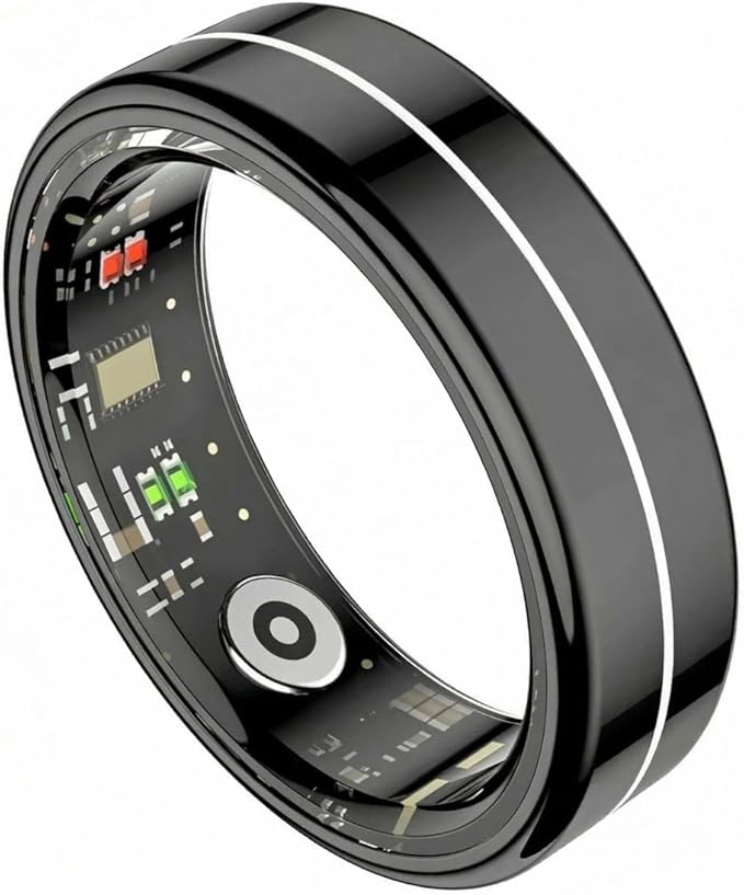 Smart Ring Health Tracker for Women Men, 24/7 Health Monitor(Heart Rate/Blood Oxygen/ HRV/Stress/Sleep Tracker) Waterproof Multisports Fitness Ring with Dedicated APP No Subscription Fee (Black, 8#)