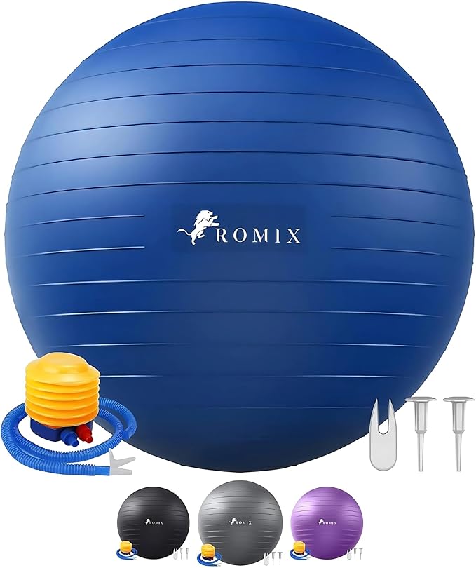 ROMIX Exercise Ball, Anti-Burst Extra Thick Birthing Pregnancy Ball with Pump, Fitness Swiss Yoga Balls 22in/26in/30in (55cm 65cm 75cm) Exercise Balls Physical Therapy for Pilates Home Gym