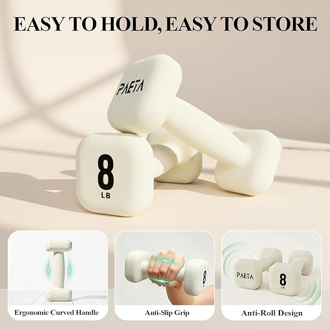 PAETA Neoprene Dumbbell, Hand Weights with Curved Grip for Women, Anti-Slip, Anti-Roll, Square Dumbbells for Full-Body Workout, Strength Training