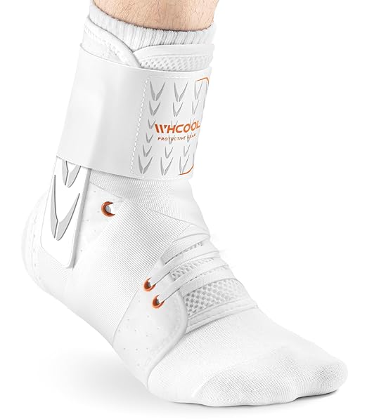 Slim-Fit Ankle Brace for Sprained Ankle, Quick Lace Up Ankle Support for Women Men with 2 Auto-Shaped Pads, Air Fabric Cool Ankle Stabilizer for Injury Recover, Running,Sports,White,S