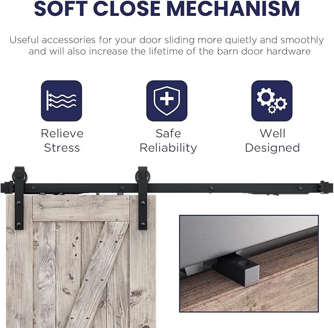 SMARTSTANDARD 5 FT Sliding Barn Door Soft Close Hardware Kit - 5 ft-10 ft, Smoothly and Quietly-Single Door-Invisible Design-Includes Step-by-Step Manual-Fit 30" Door Panel (J Shape)