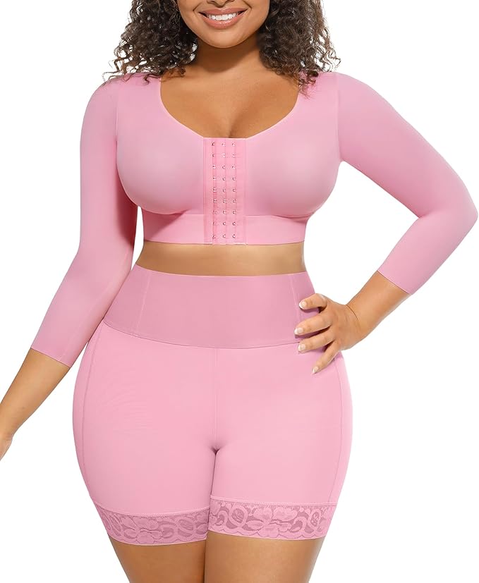 FeelinGirl Arm Shaper for Women Post Surgery Arm Lipo Compression Sleeves Slimming Arm Faja Front Closure Shapewear Bra