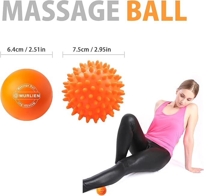 Massage Ball Set, Spiky Ball & Lacrosse Ball for Body Massage, Muscle Relief, Deep Tissue, Myofascial Release, Massager for Neck, Shoulder, Back, Foot or Muscle Tension - Orange