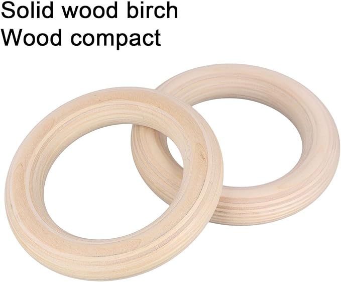 Gymnastics Rings, Birch Wooden Gym Rings For Pull Up, Calisthenics, Workout, Exercise, Home Fitness Training(28mm 15cM)