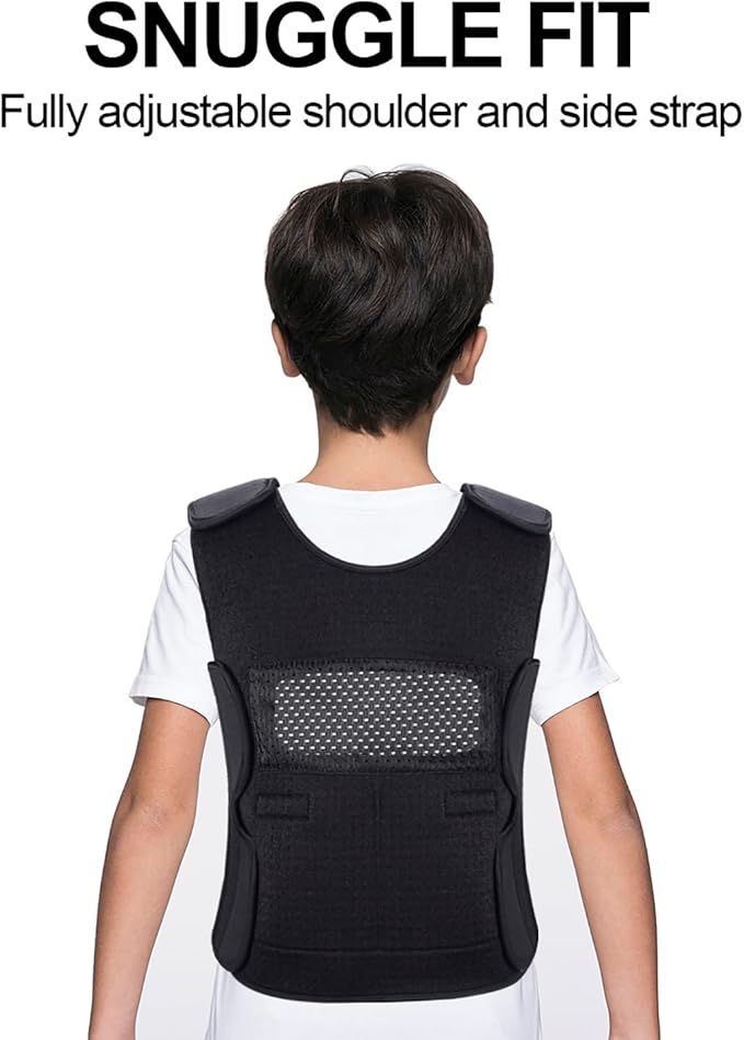 Weighted Vest for Kids(Ages 10+, Large) – Fully Adjustable Sensory Compression Vest for Children with Autism, ADHD, SPD - Includes 3lb Removable Weights Black