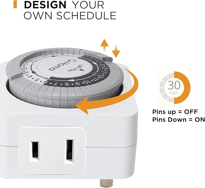 G-Homa Timers for Electrical Outlets 4 Packs,24 Hour Indoor Plug-in Mechanical Timer,30 Minute Intervals, Daily On/Off Cycle,1 Polarized Outlet, for Grow Light,Christmas Lights, Lamps ETL Listed