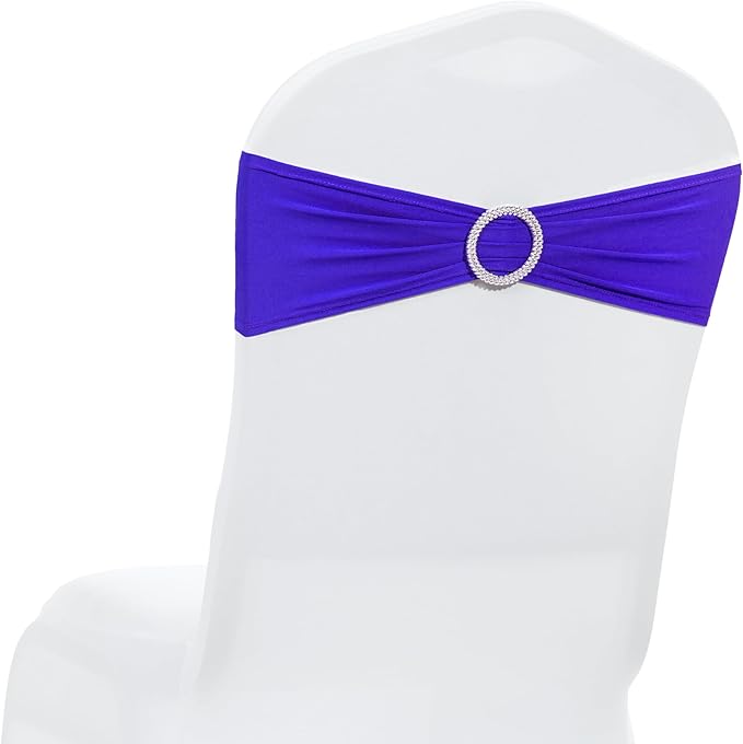 MDS Pack of 10 Spandex Chair Sashes Bow Premium Stretch Chair Cover Band with Buckle Slider Universal fits Elastic Dining Chair Ties for Wedding Party Banquet Events Decoration - Royal Blue