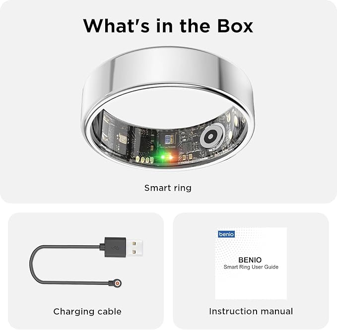 BENIO Gen 2 Smart Ring for Women & Men, Heart Rate,Fitness Tracker with Sleep，Step/Sleep/Blood Oxygen/Heart Rate Tracker, 5ATM Waterproof for iOS and Android,No Subscription