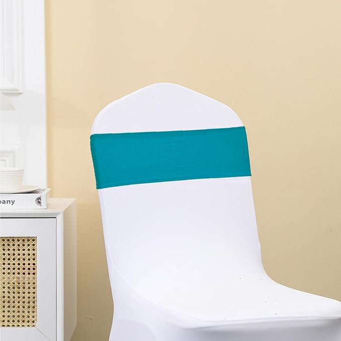Stretch Spandex Dark Turquoise Chair Sashes Bows 50 Pack Universal Chair Bands with Silver Buckle for Wedding Party Engagement Banquets Bridal Shower Events Decorations