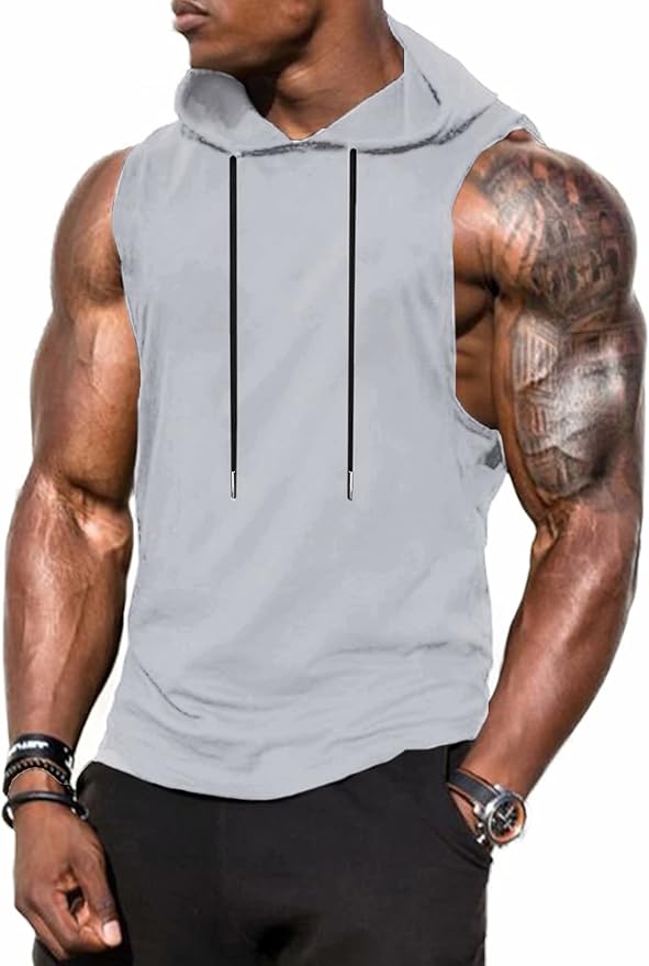 Babioboa Men's Workout Hooded Tank Tops Sports Training Sleeveless Gym Hoodies Bodybuilding Cut Off Muscle Shirts