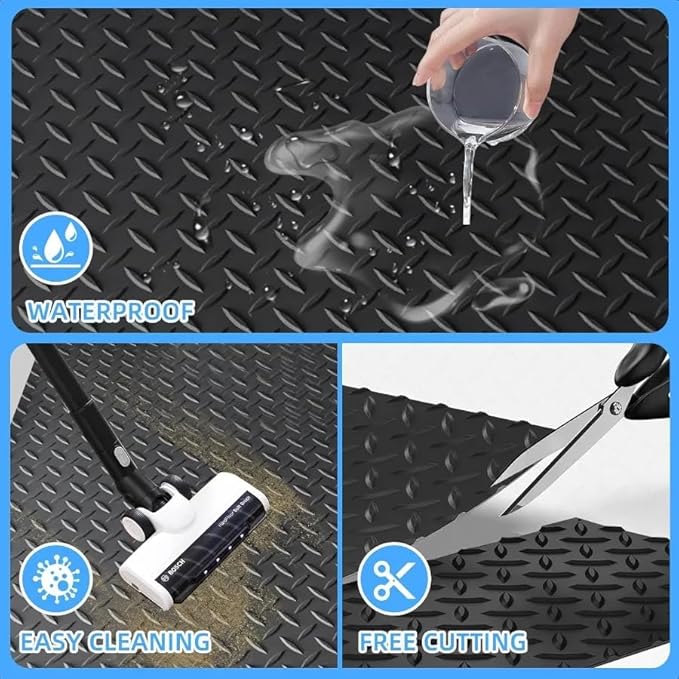 3mm Diamond-Plate Rubber Flooring Roll - Easy to Cut Waterproof Anti-Slip Mat, Heavy Duty Floor Protection for Garage, Gym, Stable, Basement, Kennel, 4' x 6'