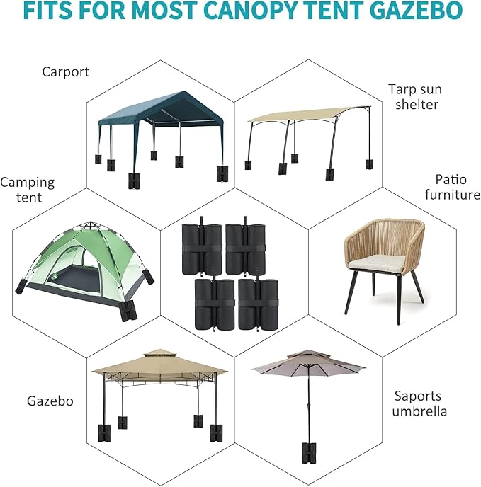 Weight Bags for Pop up Canopy Tent, 1680D Heavy Duty Leg Weights Sand Bags for Instant Outdoor Sun Shelter Canopy/Patio Umbrella, Set of 4 (340 lbs)