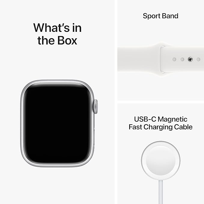 Apple Watch Series 8 [GPS, 45mm] Silver Aluminum Case with White Sport Band, M/L (Renewed)