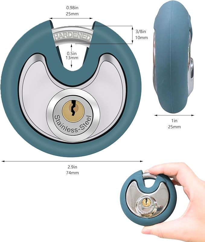 DAYGOS Disc Storage Lock for Storage Unit, Outdoor Waterproof Round Padlock, Heavy Duty Circle Lock with Keys for Uhaul,Moving Truck,Pods Container(3/8-Inch Shackle)