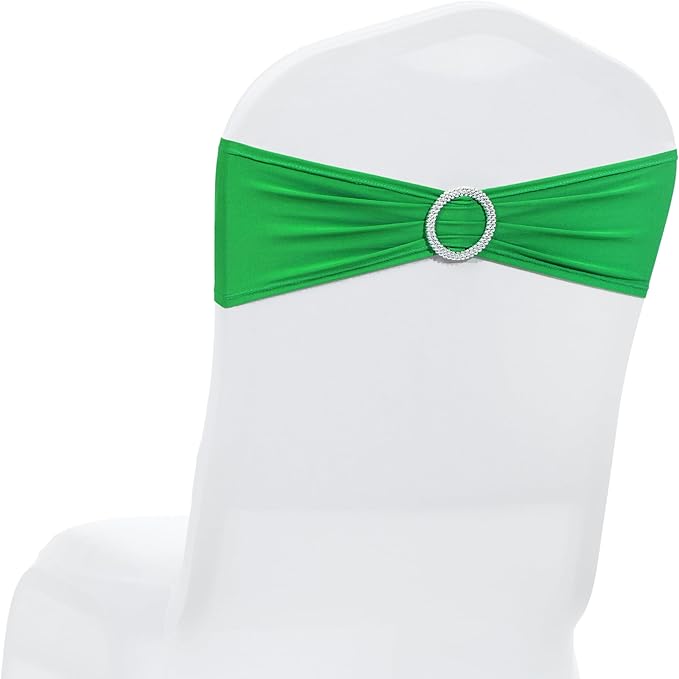 MDS Pack of 200 Spandex Chair Sashes Bow Universal fits Elastic Stretch Chair Bands Ties with Buckle for Wedding Party Banquet Events Decoration Spandex Slider Sashes Bow - Light Green