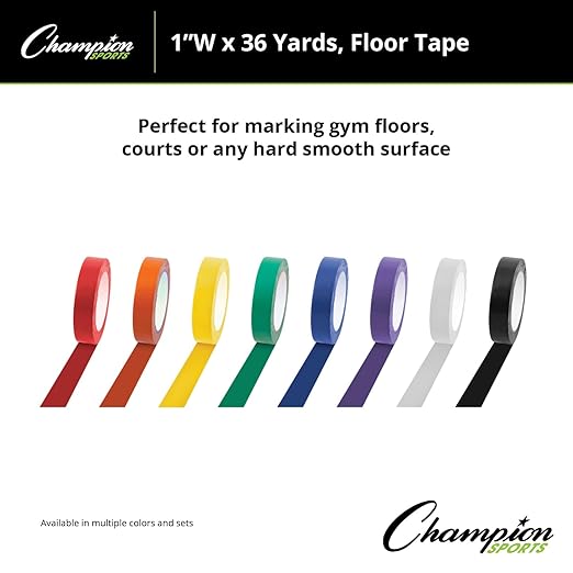 Champion Sports Vinyl Tape, 1” Wide x 36 Yards Long, Green - Durable Floor Marking Tape - Schools, Gyms, Restaurants