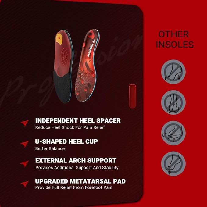 VALSOLE 250+ lbs Plantar Fasciitis High Arch Support Insole for Men Women,Heavy Duty Support Pain Relief Orthotics Insert,Relieve Flat Feet,High Arch,Foot Pain,Standing All Day Boot Work Shoe Insole
