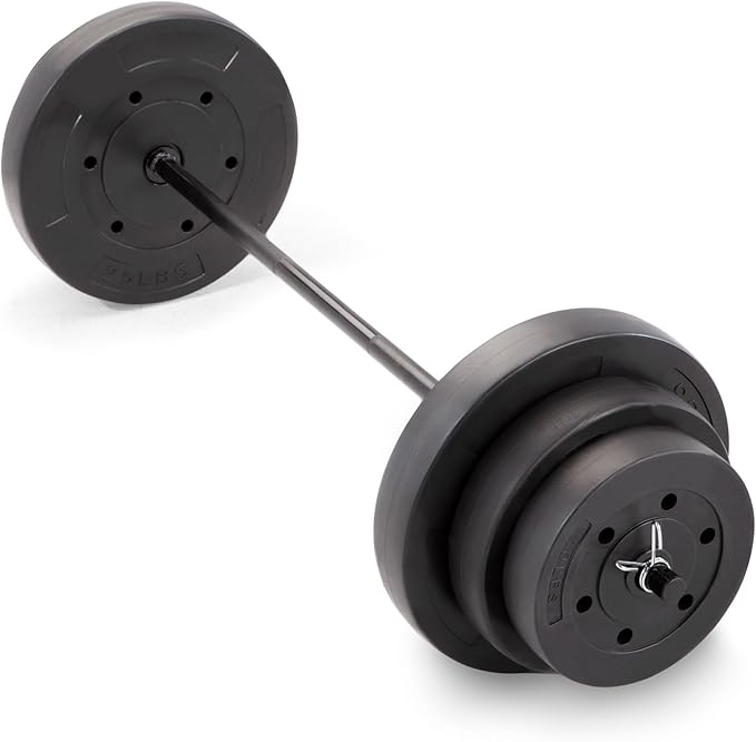 Marcy Standard Weight Bench with 80lbs to 100 lbs Vinyl-Coated Weight Set for Strength Training, Weight Lifting for Personal Home Gym