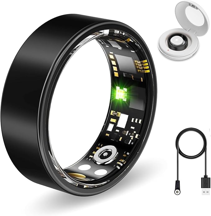 Smart Ring Health Tracker, Sleep&Exercise Monitor Heart Rate,Blood Oxygen,Fitness Trackers for Man&Women -Long Lasting Batteries,Waterproof Sleep Tracking Wearable (Black, 8)