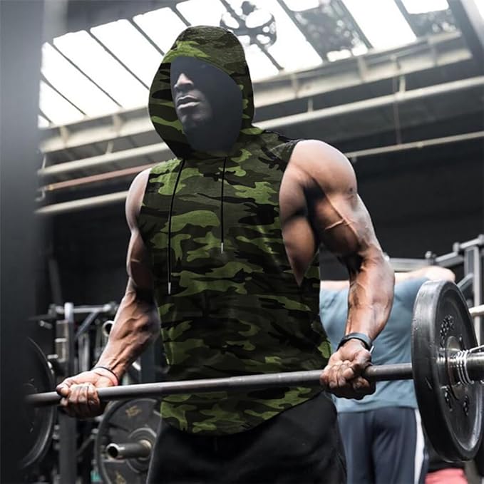 Babioboa Men's Workout Hooded Tank Tops Sports Training Sleeveless Gym Hoodies Bodybuilding Cut Off Muscle Shirts