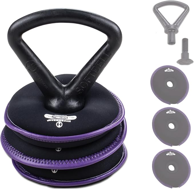 Hyperwear SoftBell Adjustable Kettlebell Set - Soft, Vinyl-Coated Weight Plates with Rubber Base - Versatile Home Gym Equipment - Compatible with SoftBell Barbell & Dumbbell
