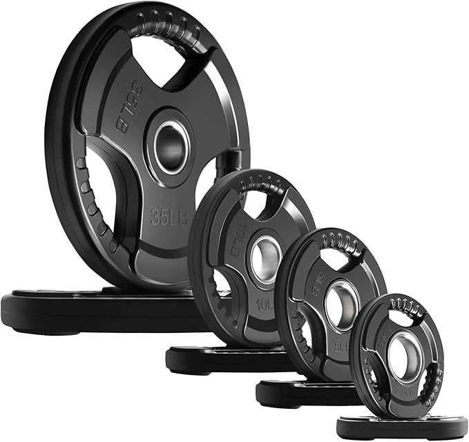 RitFit Weight Plates for Barbell, 2-Inch Olympic Rubber Grip Plates for Weightlifting and Strength Training in Home & Gym, Single, Pair and Sets