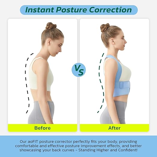 aoFIT Posture Corrector for Women, Lightweight and Breathable Back Brace for Pain Relief, Rounded Shoulders and Hunchback, Compact & Portable with Fashionable Design, Invisible Under Clothes Blue XL