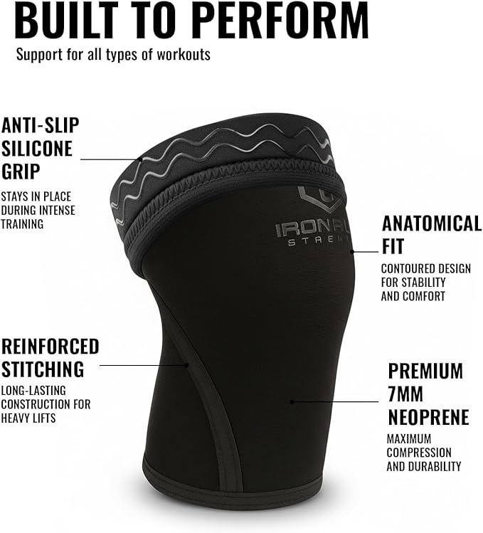 Iron Bull Strength Knee Sleeves 7mm (1 Pair) - Compression Brace & Knee Sleeve For Weightlifting, Powerlifting & Cross Training - Knee Support for Squats - Men & Women