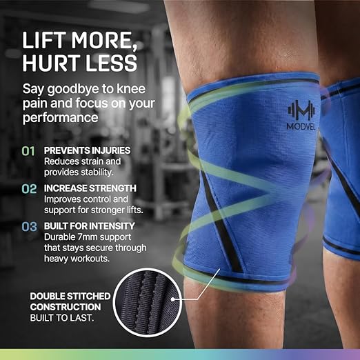 Modvel 7mm Neoprene Knee Sleeves for Men & Women Weightlifting & Powerlifting – Compression Knee Sleeve Support for Squats, Gym, Training – USPA, IPL Approved – Small Blue (Pair)