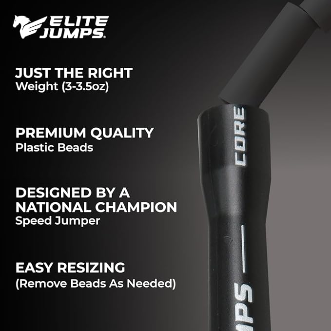 Elite Jumps Adult Core Beaded Jump Rope For Fitness - Workout Jump Rope - Beaded Fitness Skip Rope for Exercise Unbreakable 5" Handles - Designed for Beginners or Pros