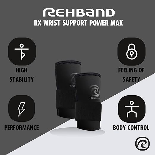 Rehband RX Wrist Support Power Max, 3-in-1 Neoprene Sleeve + Wrap for Strength Training, Protects during Kettlebell Training, stabilizes wrist, forearm protection, Colour:Carbon/Black, Size:Medium