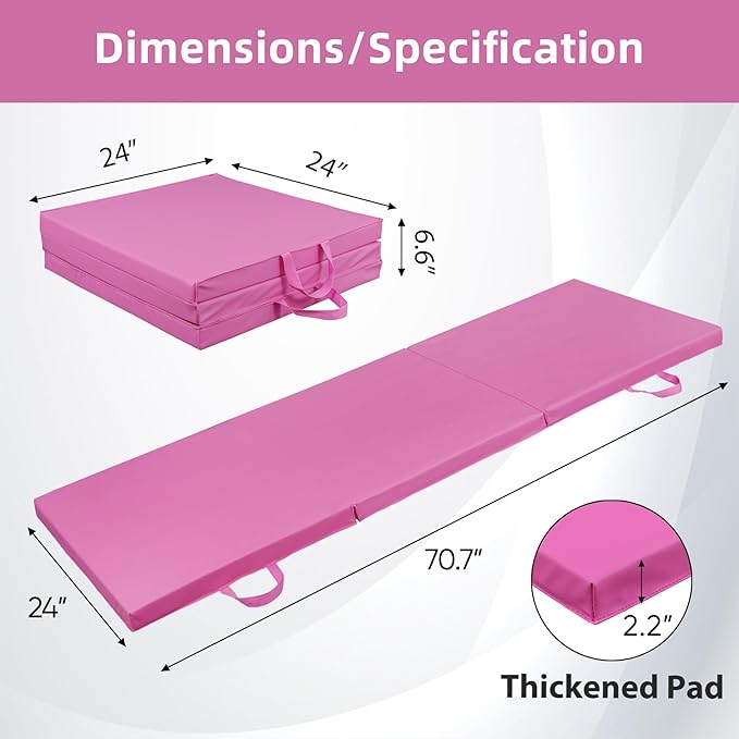 ZENY 2’’ Thick Tri-fold Folding Gym Exercise Mat Extra Thick Gymnastics Mat Tumbling Mat with Carrying Handles for Home Workout, Core Workouts, Stretching, MMA, Yoga