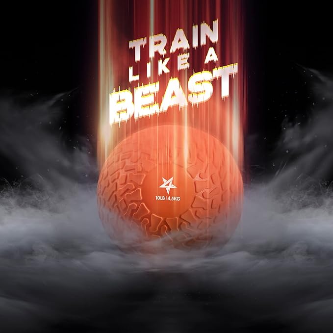Yes4All Slam Balls, 10-40lb Weighted Ball Weight, Durable PVC Sand Filled Workout Dynamic Slam Ball for Strength Training, Tread, Orange, 10lbs