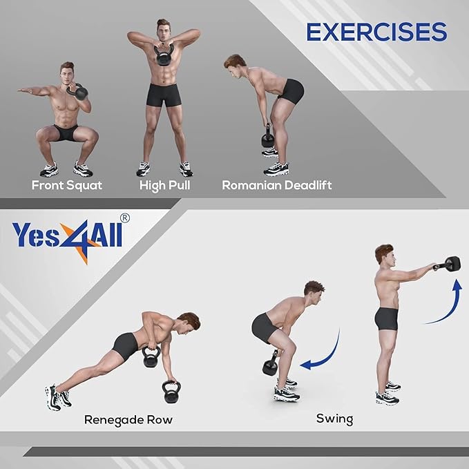 Yes4All Cast Iron Kettlebell, Strength Training Kettlebells 5-80 Lb (5,10,15,20,25,30,35,40,45,50,60,70,80 Lb) for Full Body Workout, Push up, Strength Training - Single & Kettlebell Set of 2 for Men