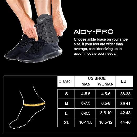 AIDY-PRO Lace Up Ankle Brace with Metal Side Stabilizers, Adjustable Lace-Up Ankle Braces for Men and Women Sprained Foot Support Brace for Posterior Tibial Tendonitis Achilles Tendon Injury M